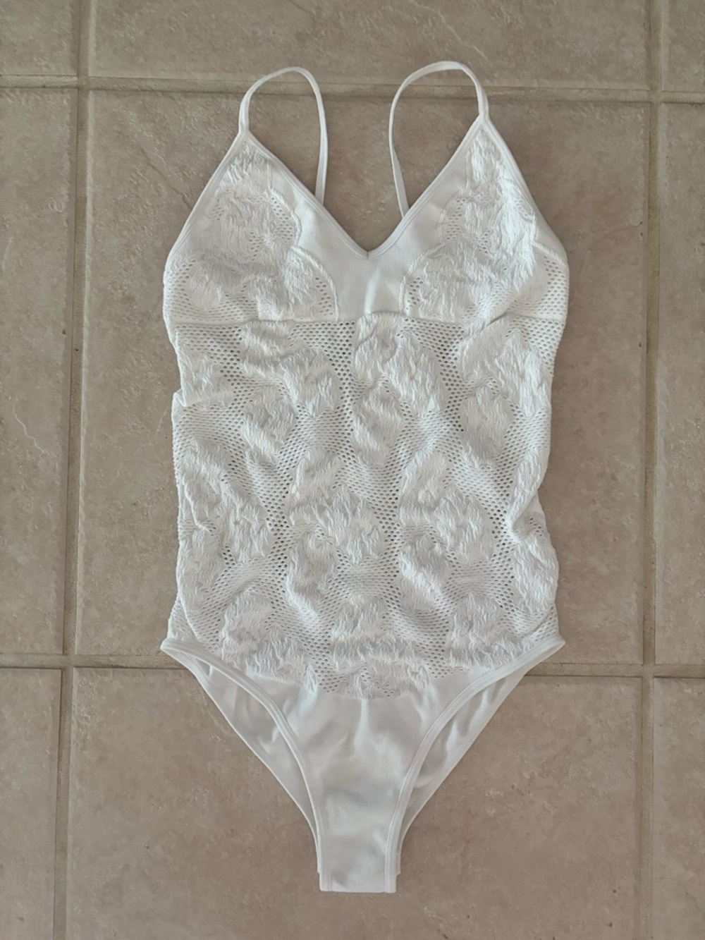 NWOT White Lace Lingerie V-Neck Bodysuit/Teddy - Size Medium